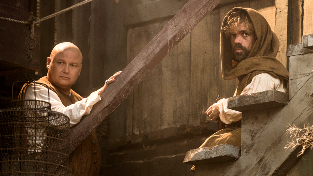 Conleth Hill as Varys and Peter Dinklage as Tyrion Lannister. Photo Credit: Helen Sloan/HBO